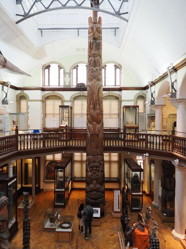 Cambridge, England: Museum of Archaeology and Anthropology: Haida totem pole (ca. 1860-1870, from Tanu, Haida Gwaii, British Columbia, Canada)