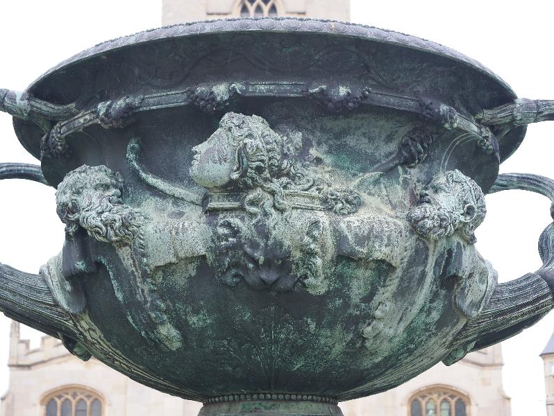 Cambridge, England: Senate House: Warwick Vase, west side (copy of marble Roman original)