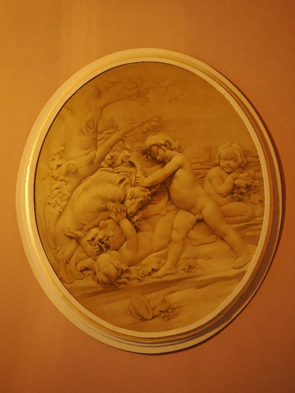 Wimpole, England: Wimpole Hall: hall art, babies playing with goat