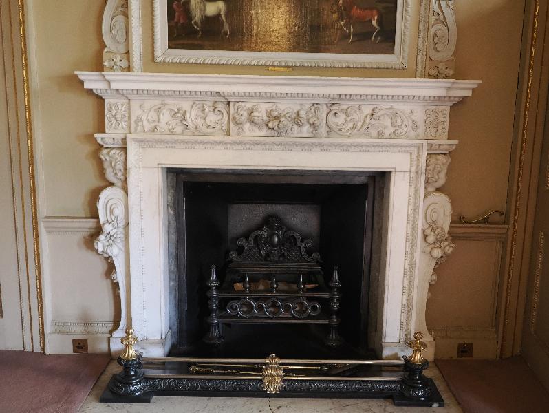 Wimpole, England: Wimpole Hall: hall, fireplace