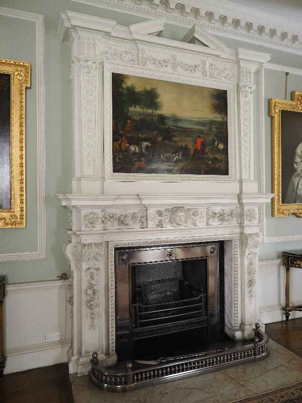 Wimpole, England: Wimpole Hall: long gallery, fireplace