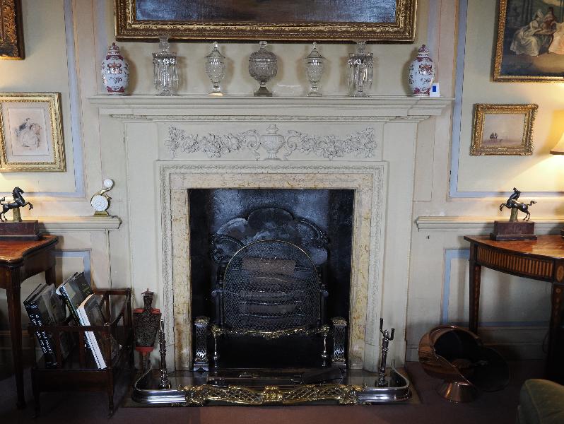 Wimpole, England: Wimpole Hall: ante-room, fireplace