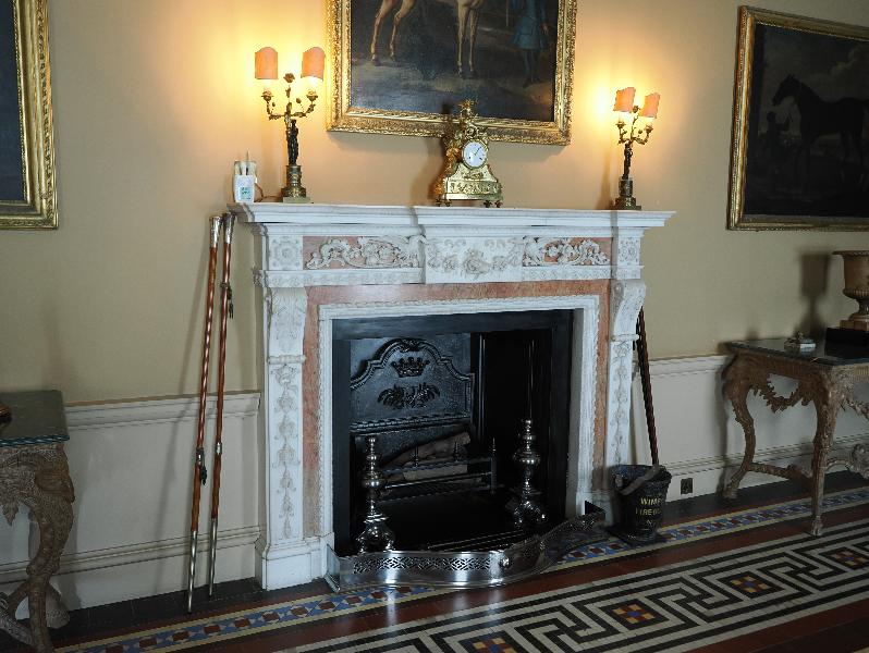 Wimpole, England: Wimpole Hall: saloon, fireplace
