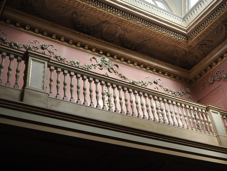 Wimpole, England: Wimpole Hall: grand staircase, wall decoration