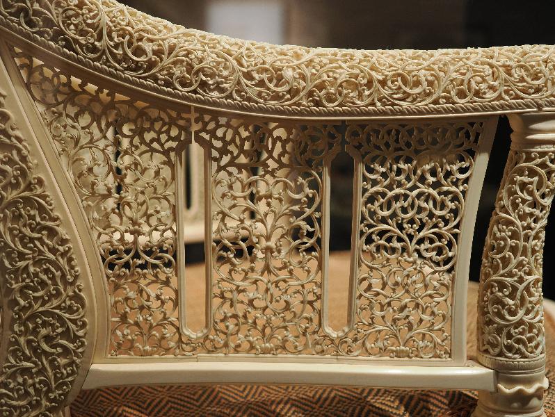 London, England: British Museum: carved ivory chair, arm support (ca. 1880-1885, probably Mandalay)
