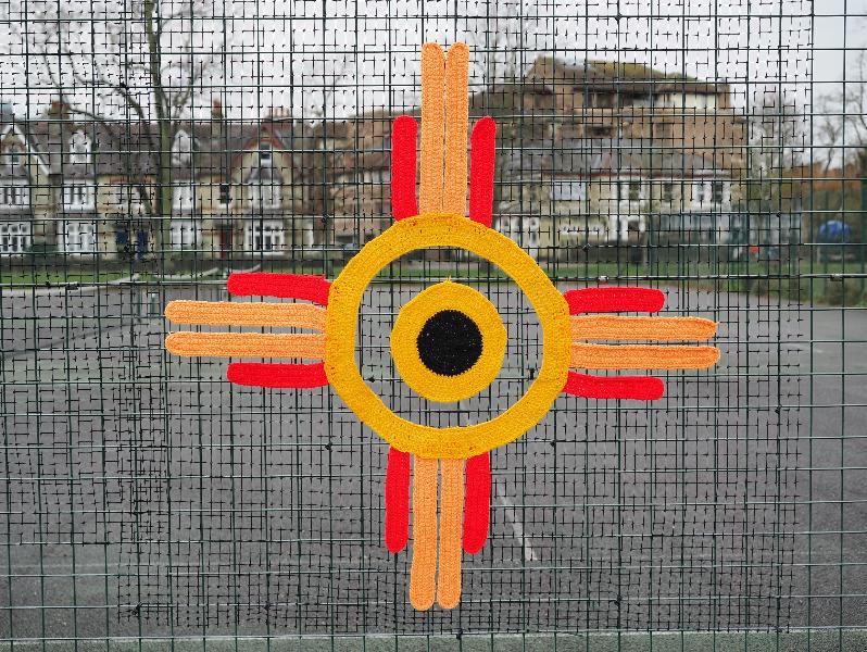 Cambridge, England: Jesus Green: Native American sun symbol