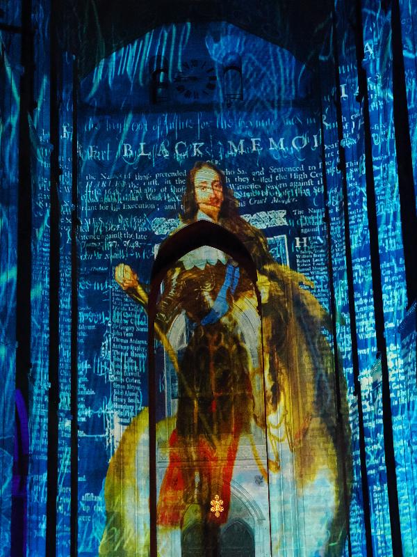 Ely, England: Ely Cathedral: King Charles I (Crown and Coronation, by Luxmuralis, originally shown at Tower of London, Nov 2023)
