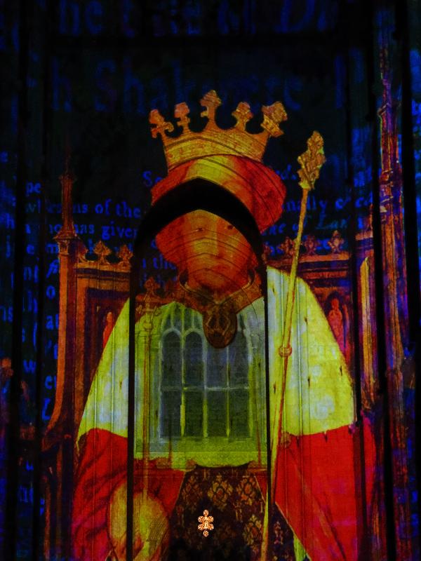 Ely, England: Ely Cathedral: King Richard II? (Crown and Coronation, by Luxmuralis, originally shown at Tower of London, Nov 2023)