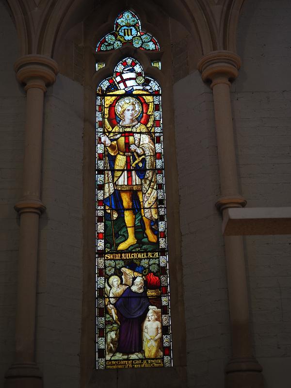 Cambridge, England: St Barnabas Church: Great War Memorial Window, St Michael