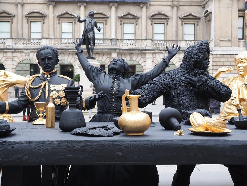 London, England: Royal Academy: The First Supper (Galaxy Black): Haile Selassie, Mary Seacole, Matthew Henson (2023, Tavares Strachan)