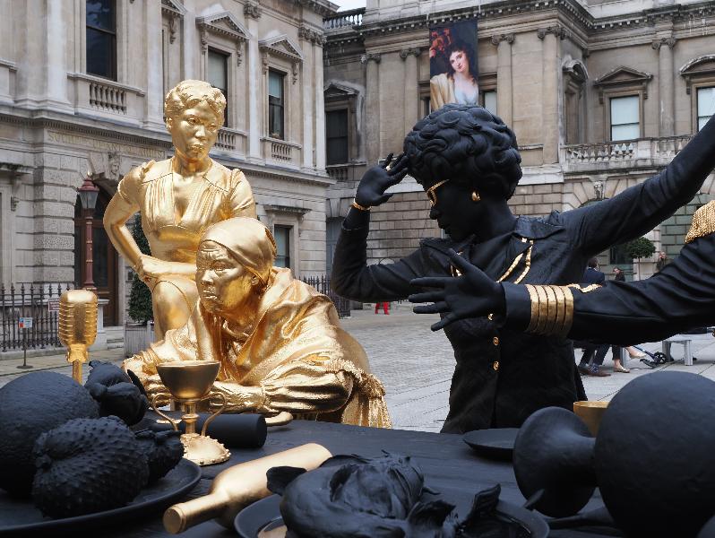 London, England: Royal Academy: The First Supper (Galaxy Black): Sister Rosetta Tharpe, Harriet Tubman, Shirley Chisholm (2023, Tavares Strachan)