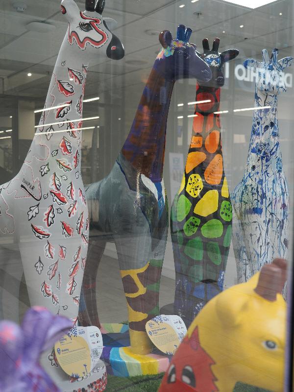 Cambridge, England: Grafton Centre: Marsha the Marshland giraffe (Marshland High School)