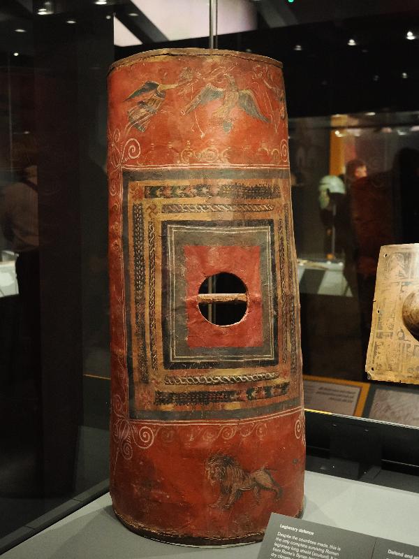 London, England: British Museum: Roman legionary long shield (scutum) (early AD 200s, Dura-Europos, Syria)