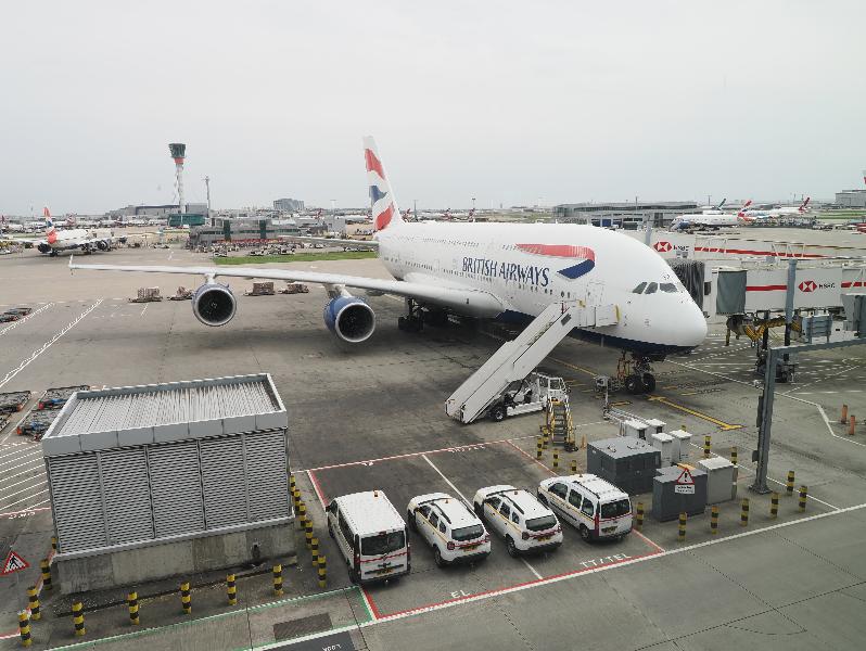 London, England: Heathrow Airport, Terminal 5: BA A380 plane