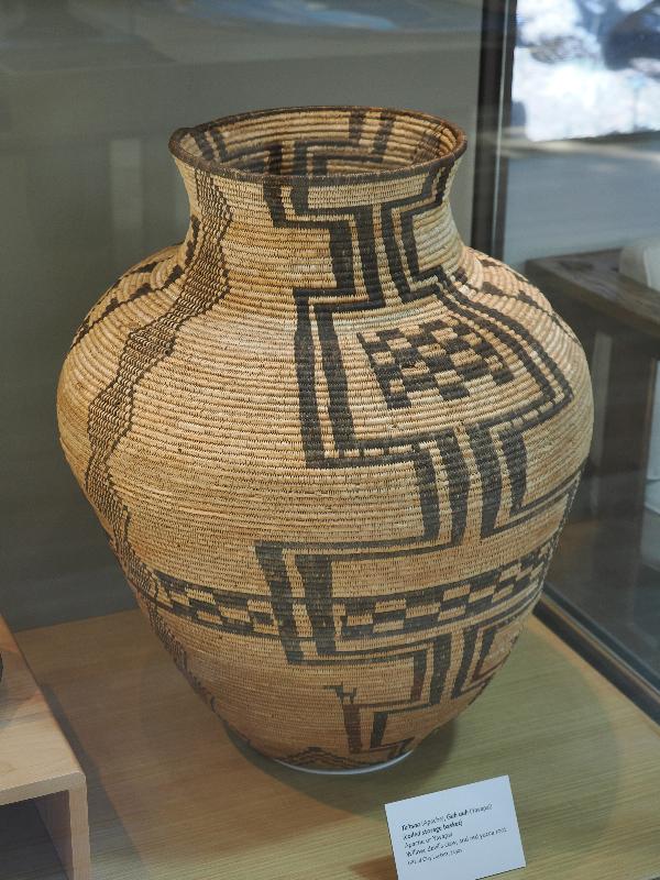 Flagstaff, Arizona (AZ): Museum of Northern Arizona: Ta'tsaa (Apache) and Gah uuh (Yavapai) (coiled storage basket) (Apache or Yavapai, ca. 1887-1900) (willow, devil's claw, and red yucca root)
