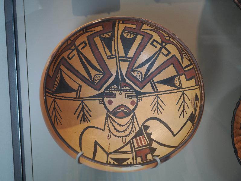 Flagstaff, Arizona (AZ): Museum of Northern Arizona: Tsaqapta (pottery bowl) (1930, Charlotte Papa, or Pala, Hopi-Tewa, Tewa village), Sa'lakmana (Shalako girl) figure