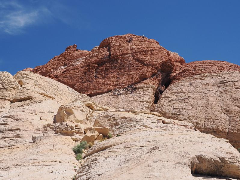 Red Rock Canyon National Conservation Area, Nevada, NV: Sandstone Quarry / Calico Tanks: view northeast (showing climbers)