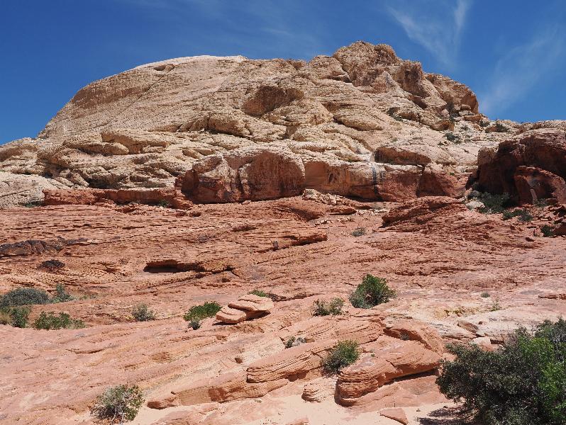 Red Rock Canyon National Conservation Area, Nevada, NV: Sandstone Quarry / Calico Tanks: view east (of Red Cap Mountain)