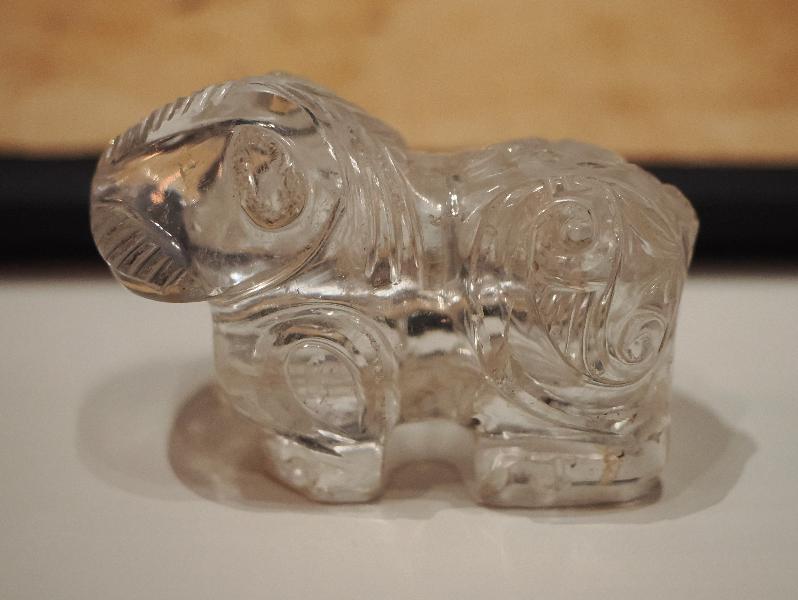 London, England: British Museum: rock crystal bottle shaped like a lion (AD 900-1000, Egypt)