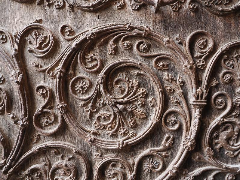 Paris, France: Notre-Dame Cathedral: decoration, center door