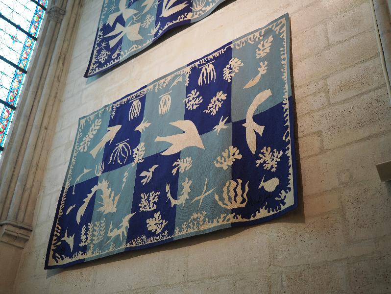 Paris, France: Notre-Dame Cathedral: Polynesia The Sea tapestry (weaving 1972, design after Henri Matisse)
