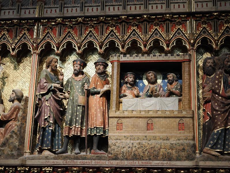 Paris, France: Notre-Dame Cathedral: Christ appears to two disciples near Emmaus