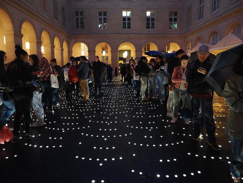 Paris, France: Hotel de la Marine: Nuit Blanche, crowd waiting for entrance to event