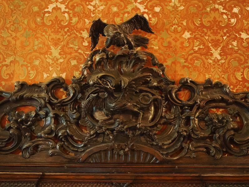 Oxburgh Estate, England: Oxburgh Hall, Dining Room: sideboard, detail