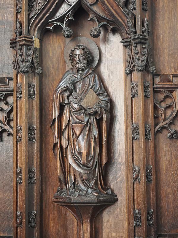Cambridge, England: Little St Mary's Church: reredos, St Peter