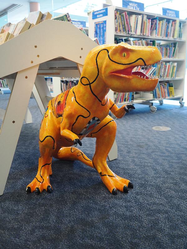 Norwich, England: The Forum, Millenium Library: dinosaur