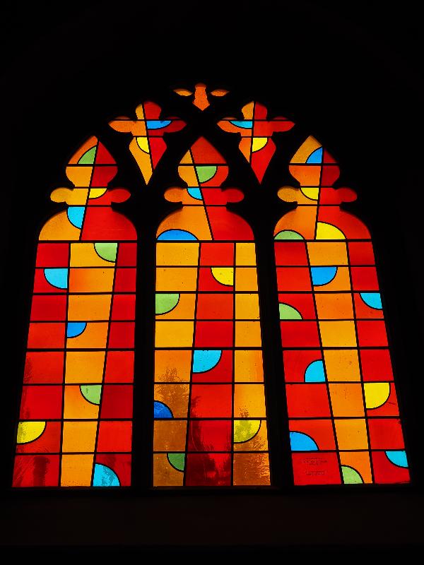 Norwich, England: Norwich Cathedral: red / orange window (Holy Trinity, 2014, John McLean)