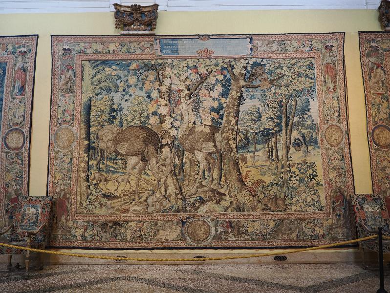 Isola Bella, Italy: Palazzo Borromeo, La Galleria degli Arazzi (The Tapestry Gallery): two ostriches (16th century Flemish)