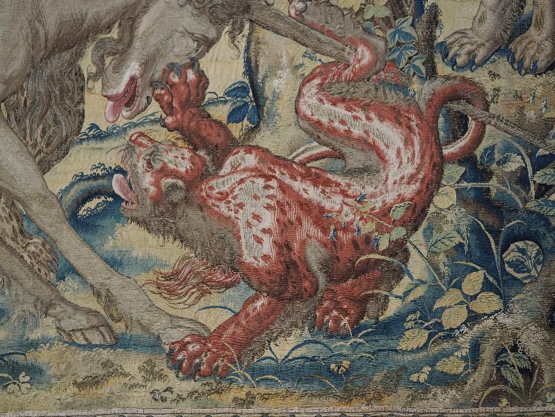 Isola Bella, Italy: Palazzo Borromeo, La Galleria degli Arazzi (The Tapestry Gallery): panther, detail (16th century Flemish)