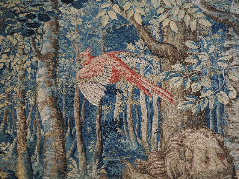 Isola Bella, Italy: Palazzo Borromeo, La Galleria degli Arazzi (The Tapestry Gallery): bird, detail (16th century Flemish)