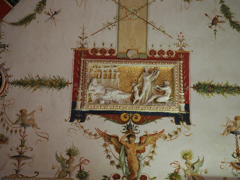 Tremezzina, Italy: Villa Carlotta, Views Room: Homage to Ceres (ca. 1910, Lodovico Pogliaghi), detail, Apollo playing the lyre before a reclining nude male figure