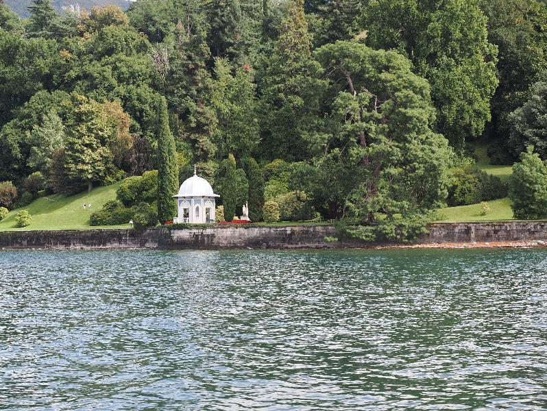 Lake Como, Italy: view of Villa Melzi kiosk, from ferry