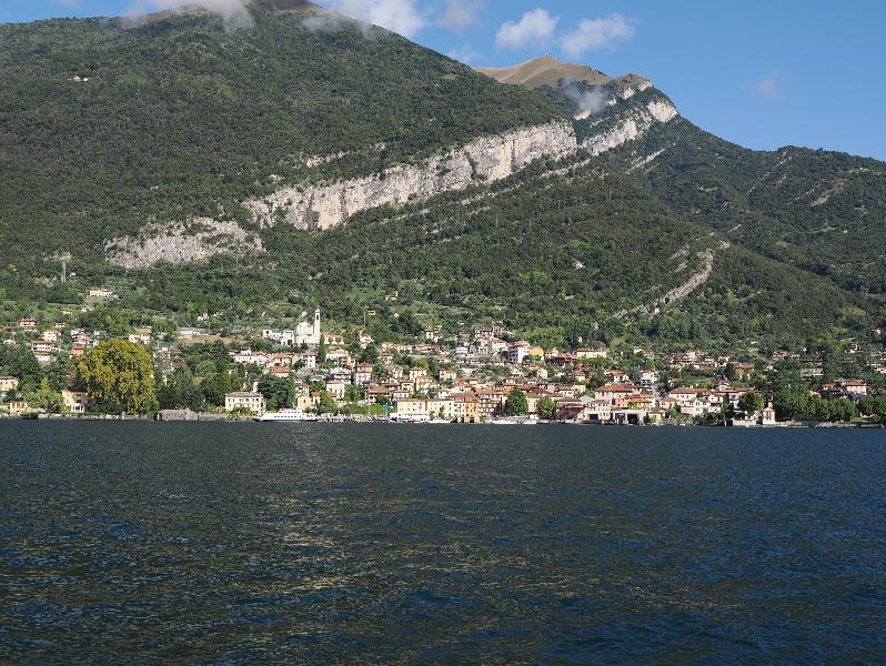 Lake Como, Italy: view of Tremezzina from ferry