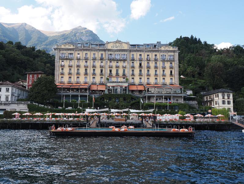 Lake Como, Italy: view of Grand Hotel Tremezzo (1910) from ferry