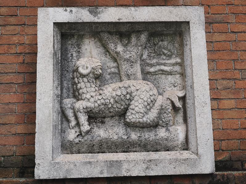 Milan, Italy: Teatro romano: bas relief, Capricorn