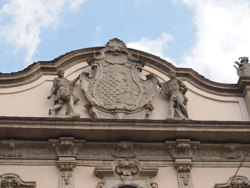 Milan, Italy: Palazzo Litta: decoration at top of facade