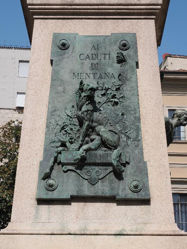 Milan, Italy: Monument to the Fallen of the Battle of Mentana: plaque, Romulus and Remus and the wolf