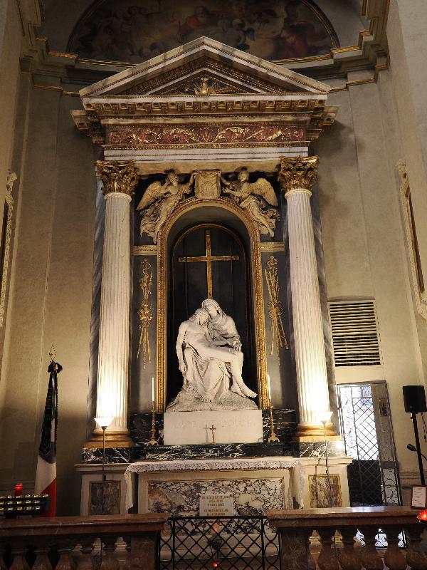 Milan, Italy: Tempio di San Sebastiano: chapel, with Pieta (1887, Benedetto Cacciatori)