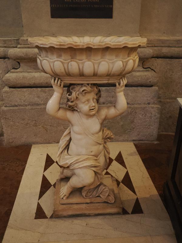 Milan, Italy: Tempio di San Sebastiano: holy water font