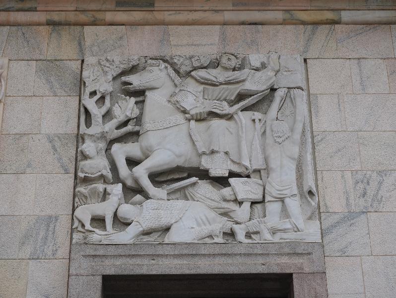 Milan, Italy: Palazzo dell'Arengario: bas relief (1939, Arturo Martini)