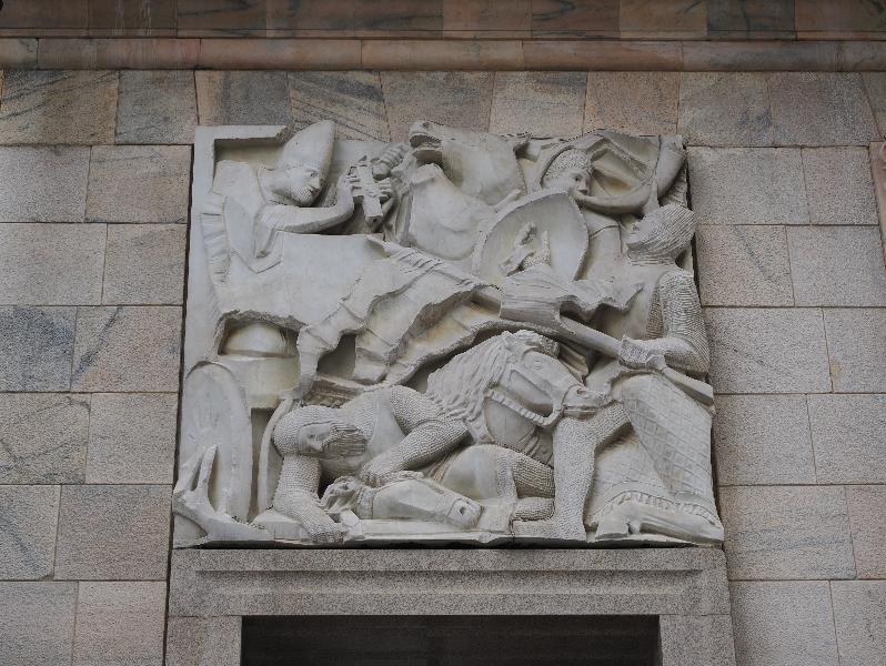Milan, Italy: Palazzo dell'Arengario: bas relief (1939, Arturo Martini)