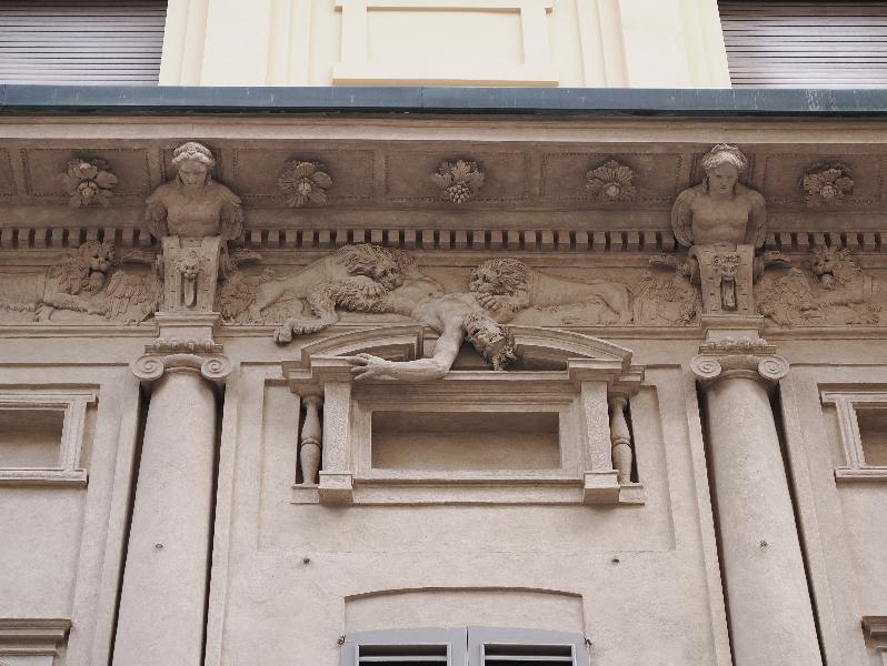 Milan, Italy: Casa degli Omenoni: Calumny Torn to Pieces by Lions (ca. 1565, Leone Leoni)