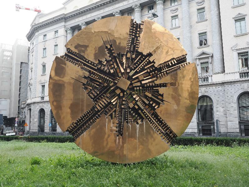 Milan, Italy: Piazza Filippo Meda: Il Grande Disco (The Big Disk) (1980, Arnaldo Pomodoro)