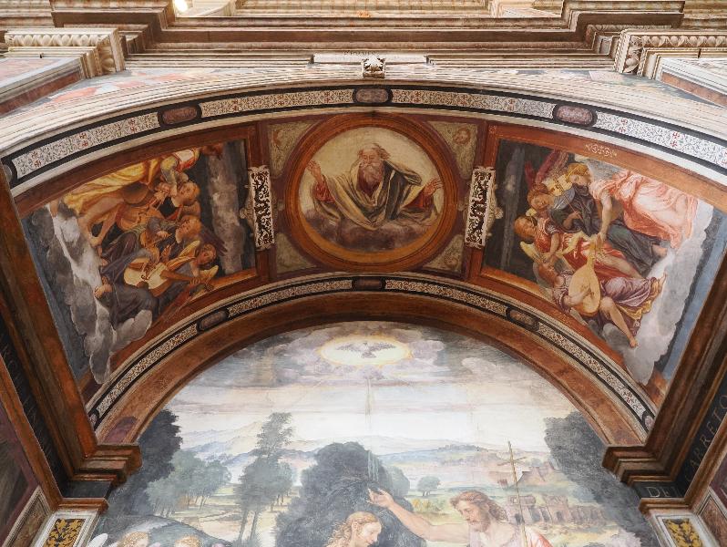 Milan, Italy: Chiesa di San Maurizio al Monastero Maggiore: Chapel of St Stephen (Carreto), God the Father, with Musician Angels (1545, Evangelista Luini)