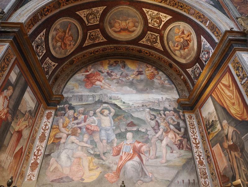 Milan, Italy: Chiesa di San Maurizio al Monastero Maggiore: Chapel of St John the Baptist (Carreto), Stoning of St Stephen (ca. 1550, Evangelista Luini)