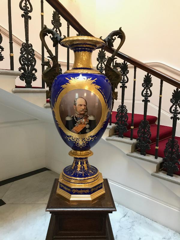 London, England: Embassy of Germany: porcelain vase with portrait of Wilhelm I of Prussia